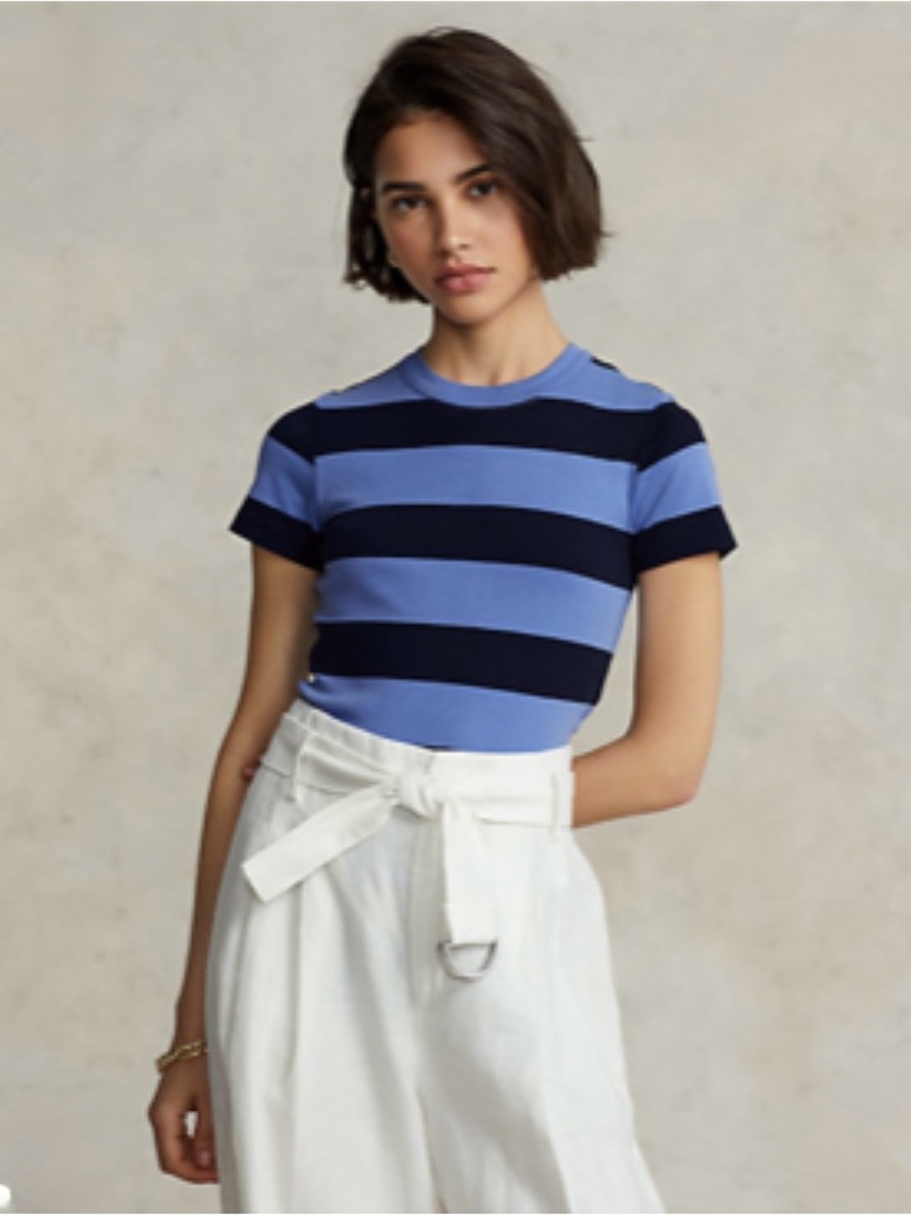 EUC Polo Ralph Lauren crewneck striped tee. Size M. Slim fit. 30” B. 23” L